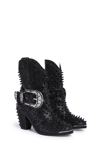 Spiked Sheriff Shine Cowboy Boots - Black
