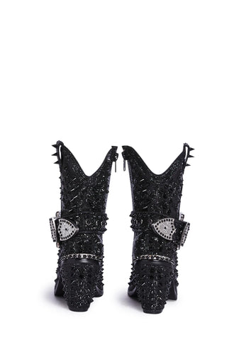 Spiked Sheriff Shine Cowboy Boots - Black