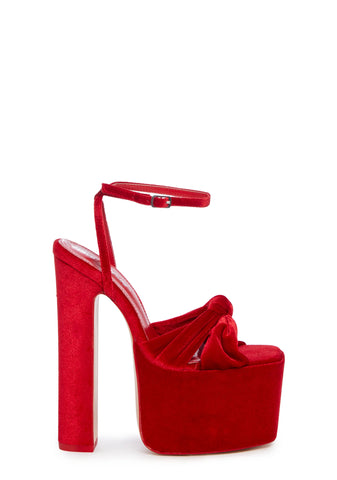 Velveter Platform Heels - Red