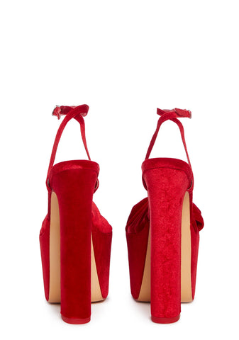 Velveter Platform Heels - Red