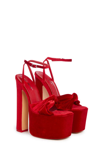 Velveter Platform Heels - Red