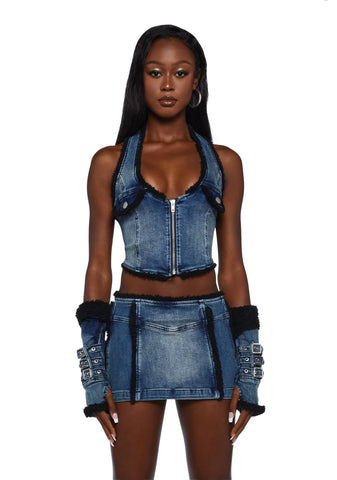 Lara Denim Gloves- Black