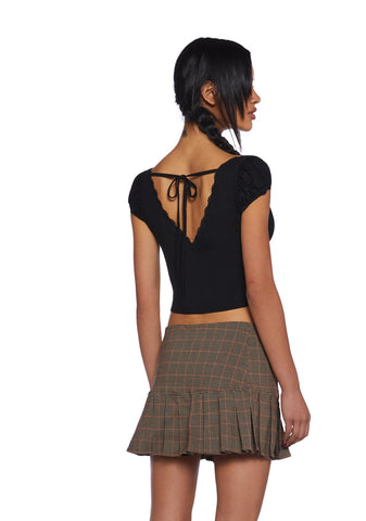 Queen Of Spring Lace Trim Top-Black