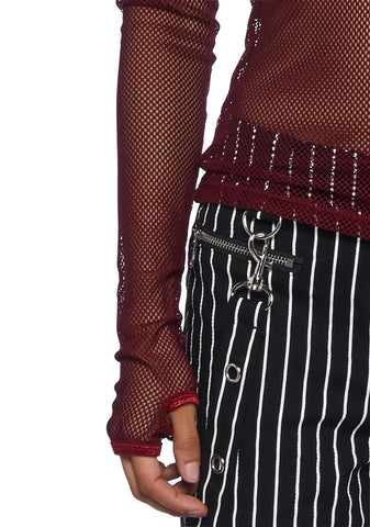 See Thru Me Fishnet Top - Burgundy