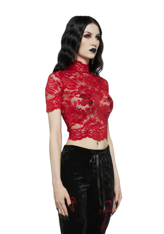 Ominous Trance Lace Top - Red