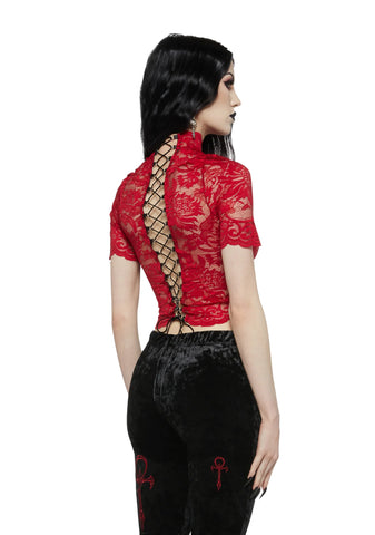 Ominous Trance Lace Top - Red