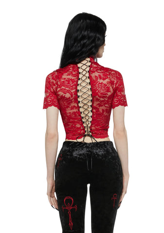 Ominous Trance Lace Top - Red