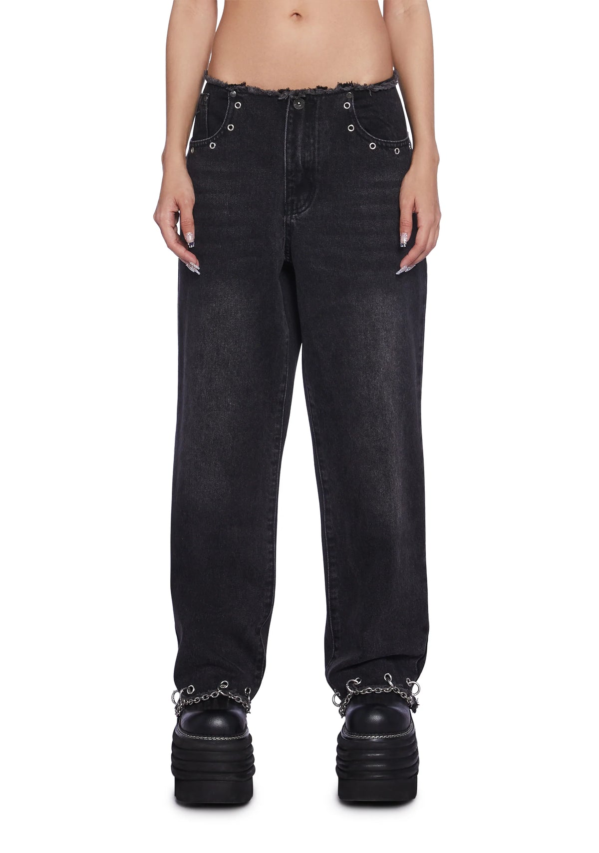 Chained Straight Leg Cropped Jeans