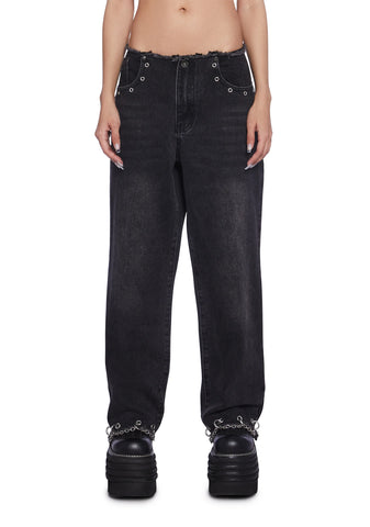 Chained Straight Leg Cropped Jeans