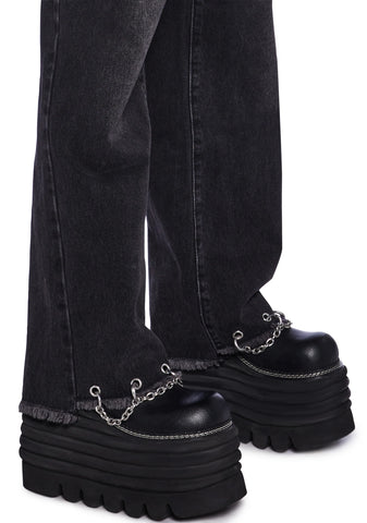 Chained Straight Leg Cropped Jeans