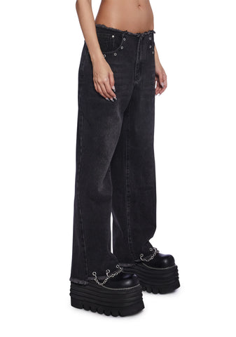 Chained Straight Leg Cropped Jeans