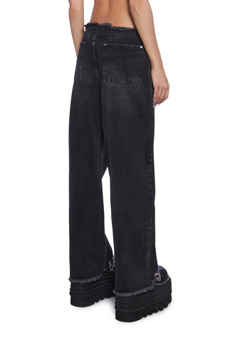 Chained Straight Leg Cropped Jeans