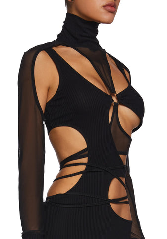 Fader Mesh Ribbed Maxi Dress - Black