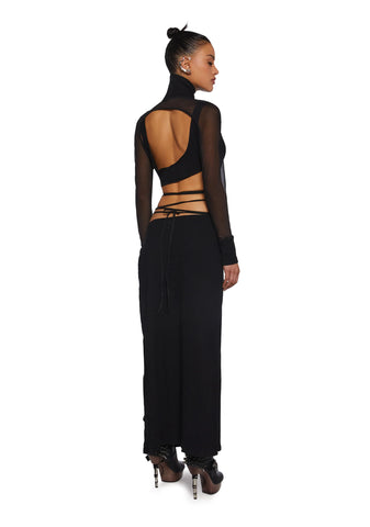 Fader Mesh Ribbed Maxi Dress - Black
