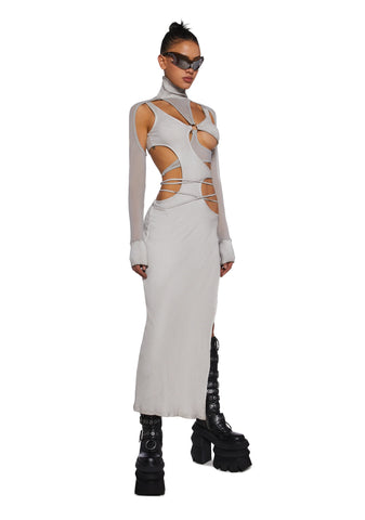 Fader Mesh Ribbed Maxi Dress - Ecru