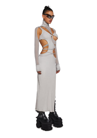 Fader Mesh Ribbed Maxi Dress - Ecru