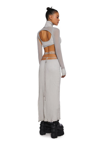 Fader Mesh Ribbed Maxi Dress - Ecru