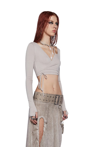 Fader Ribbed Wrap Top - Off White