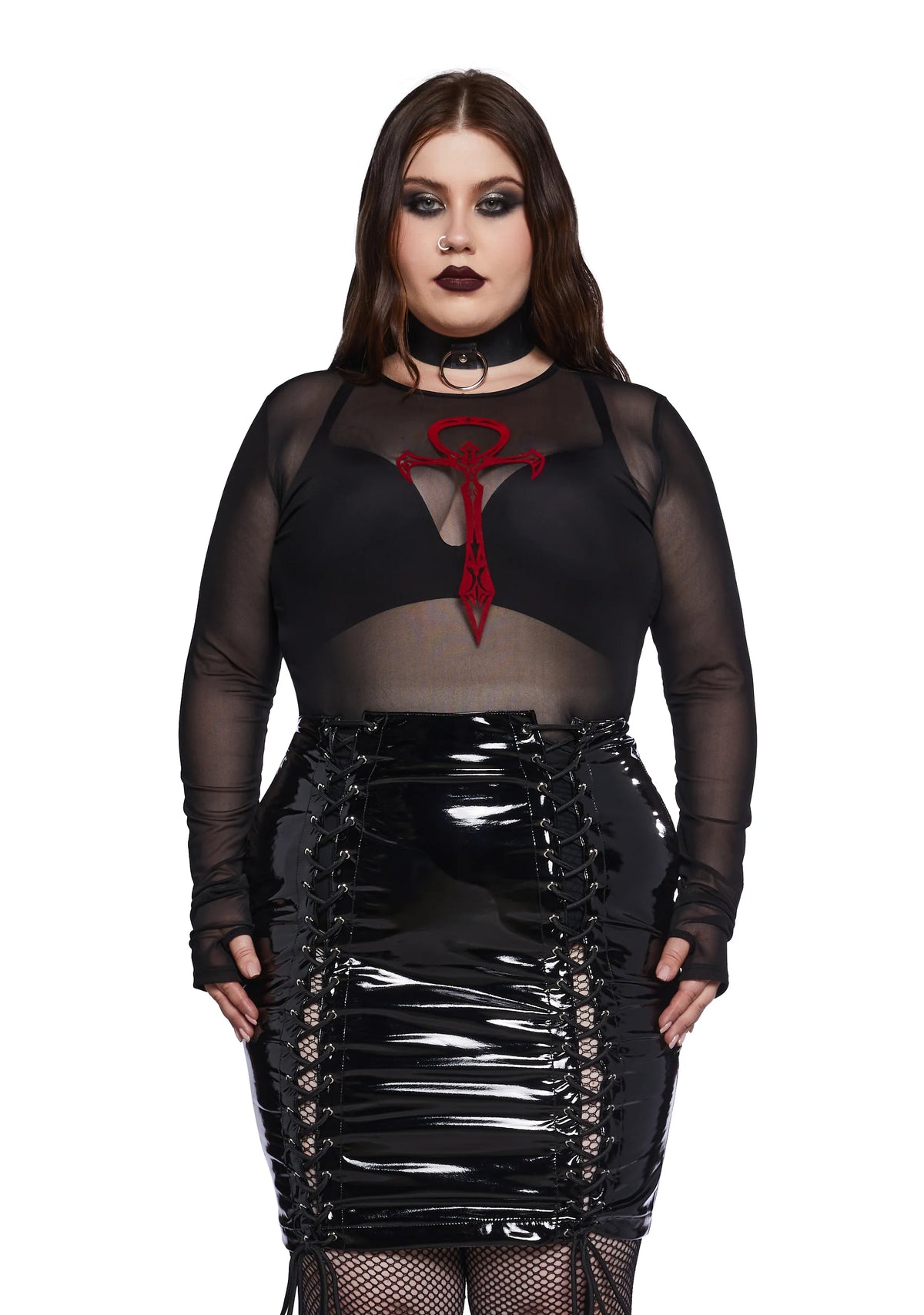 Plus Blood Moon Rising Mesh Top - Black