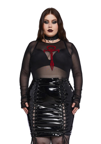 Plus Blood Moon Rising Mesh Top - Black
