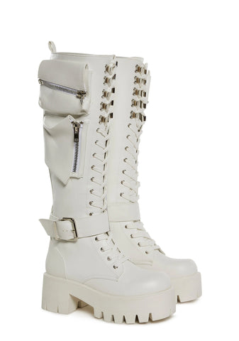 Obsidian Pocket Combat Boots - White