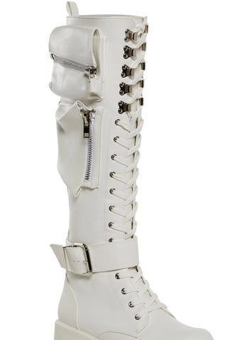 Obsidian Pocket Combat Boots - White