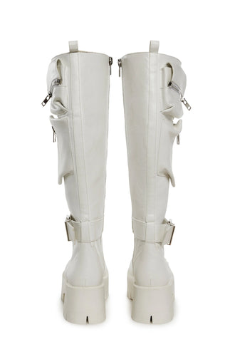 Obsidian Pocket Combat Boots - White