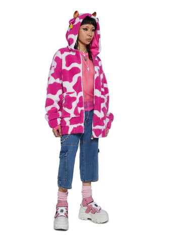 Moo-Tastic Mingle Hooded Sherpa Jacket