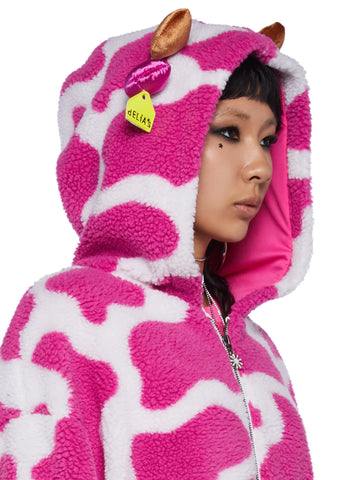 Moo-Tastic Mingle Hooded Sherpa Jacket