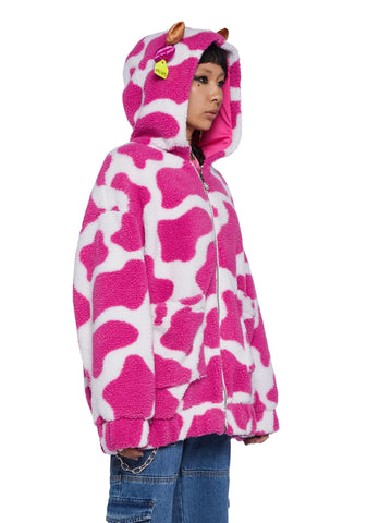 Moo-Tastic Mingle Hooded Sherpa Jacket