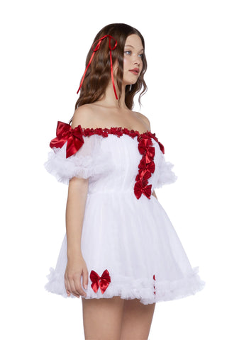 Winter Rose Mini Dress - White