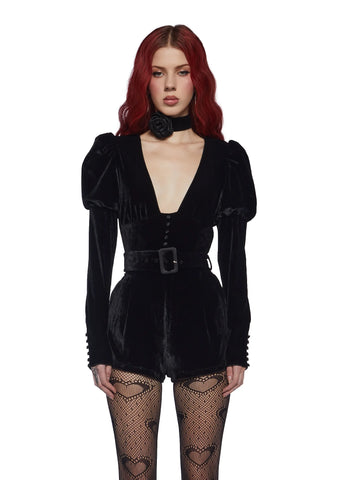 Chic Manners Velvet Romper - Black