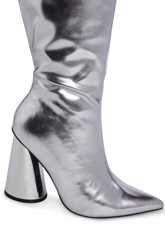 Work It Knee High Boots - Silver