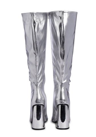 Work It Knee High Boots - Silver