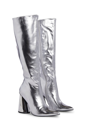Work It Knee High Boots - Silver