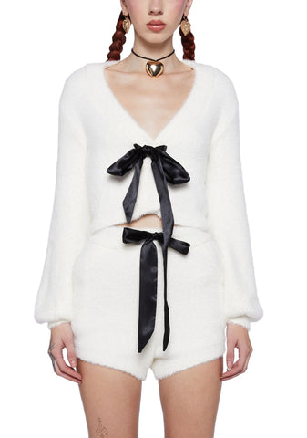 Swan Lake Affair Fuzzy Cardigan-White