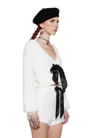 Swan Lake Affair Fuzzy Cardigan-White