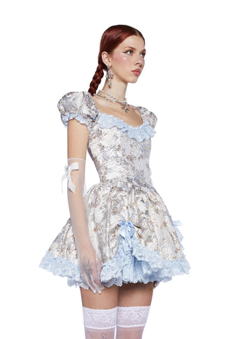 Tea And Circumstance Brocade Mini Dress - Blue