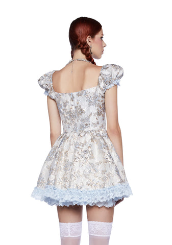 Tea And Circumstance Brocade Mini Dress - Blue