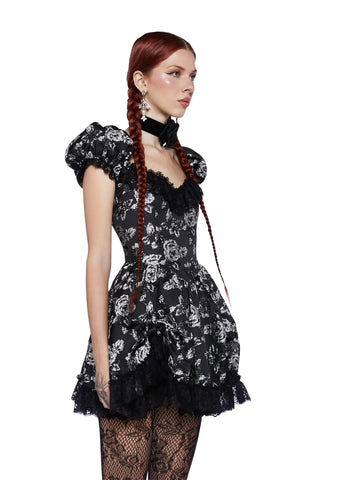 Tea And Circumstance Brocade Mini Dress - Black