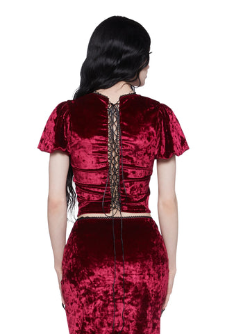 Time Stands Still Velvet Top - Burgundy