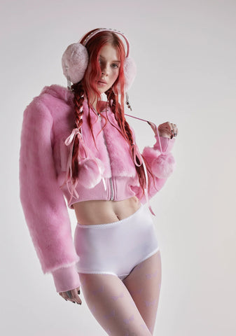 Candy Blossom Faux Fur Hoodie - Pink