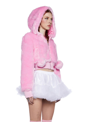 Candy Blossom Faux Fur Hoodie - Pink