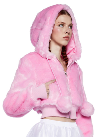 Candy Blossom Faux Fur Hoodie - Pink