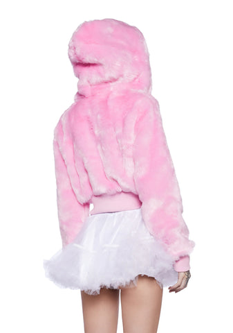 Candy Blossom Faux Fur Hoodie - Pink