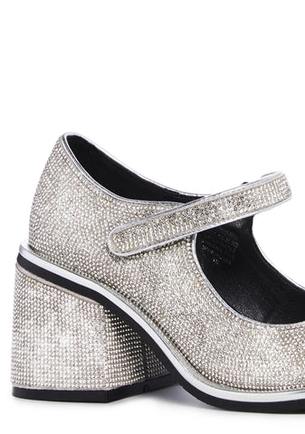 Desire Me Rhinestone Mary Janes - Silver