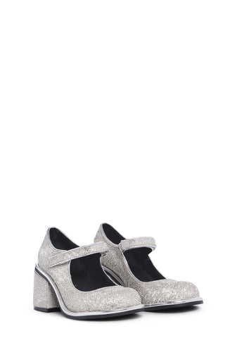 Desire Me Rhinestone Mary Janes - Silver