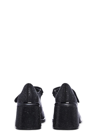 Desire Me Rhinestone Mary Janes - Black