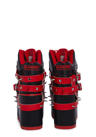 Qozmo Gloomy Bear Platform Sneakers - Red