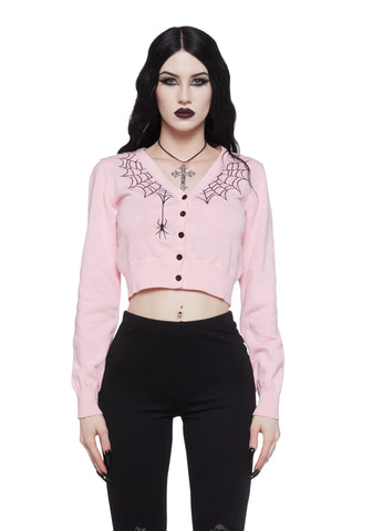 Web Obsessed Embroidered Cardigan - Pink